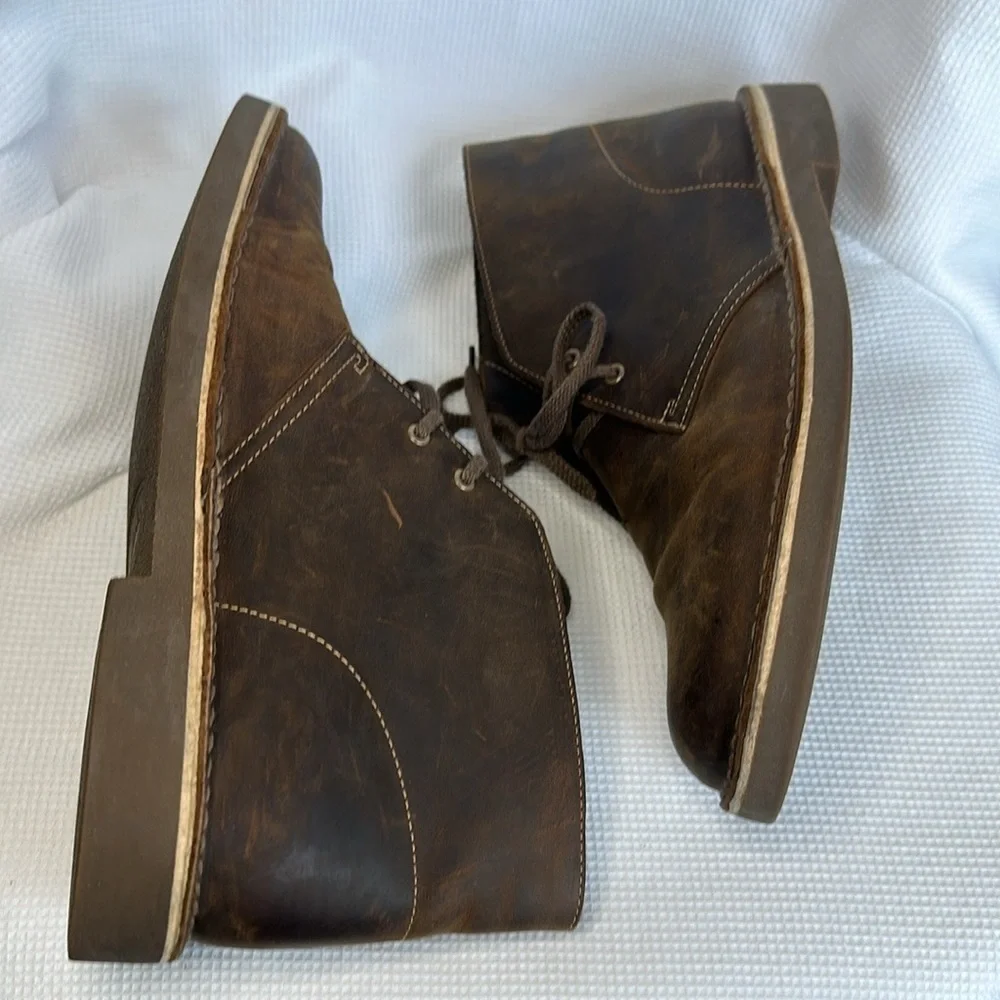 Clarks Men’s Bushacre 3 Chukka Boot Sz 10 Leather Contrast Stitch Brown Lace Up